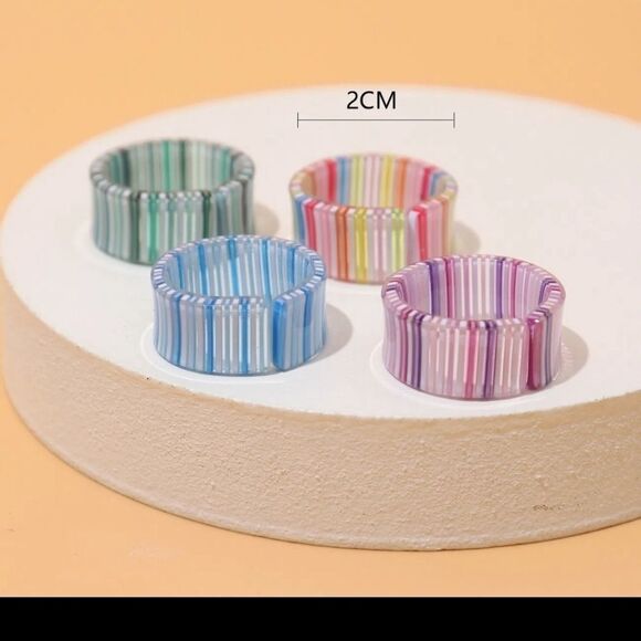 Retro style colorful stripe acrylic resin rings - Picture 4 of 7